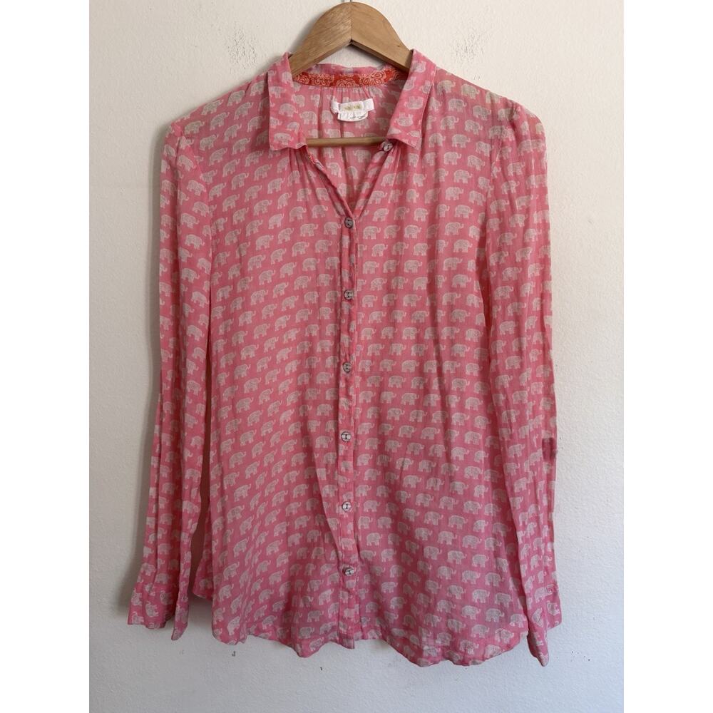 Hei Hei Anthropologie Pink Elephant Motif Block Print Blouse Lightweight S